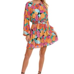 Amur Mini Dress Womens Colorful Pop 2 Gretal Floral Balloon-Sleeve Smocked NWT